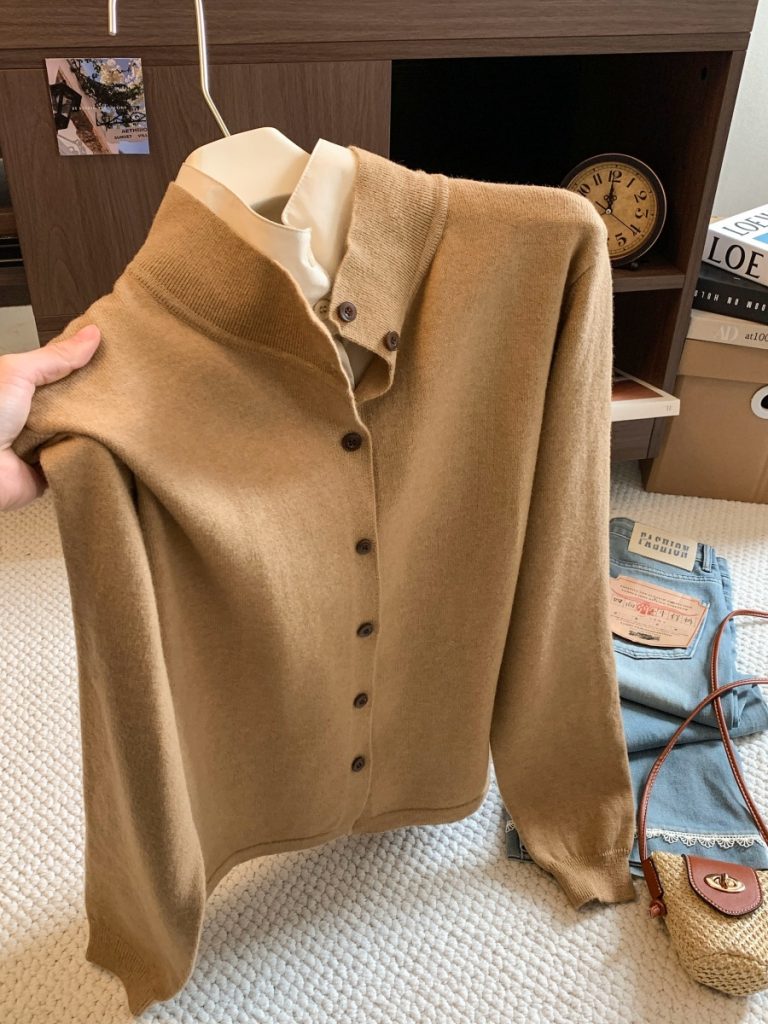 Alpaca Blend Faux Two-Piece Knit Cardigan Linen Old Money Style Fall 2026 Casual Top