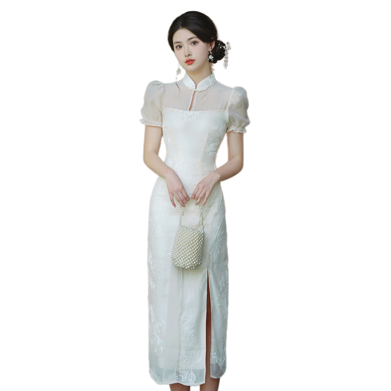 Embroidered Sequin New Chinese Style Qipao Dress with Slit - Style 555e95 - Image 5