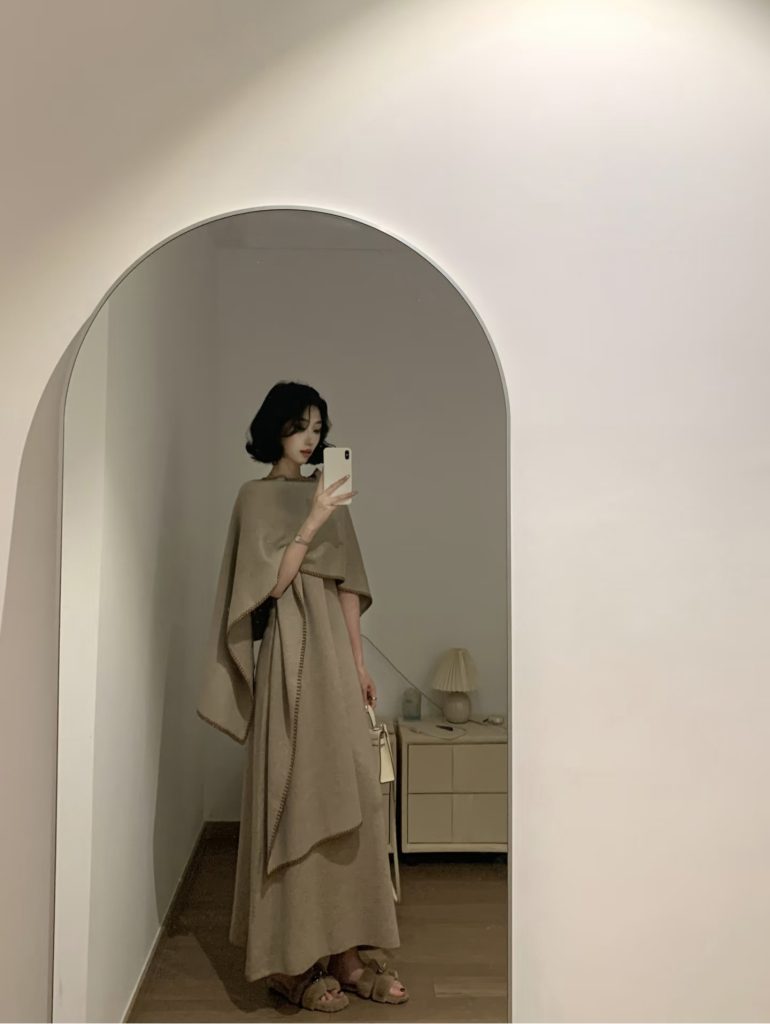 Women's Knit Two-Piece Set Sleeveless Dress with Shawl