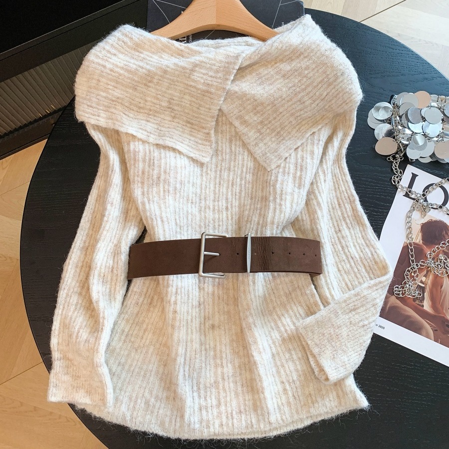 Women's Off-Shoulder Two-Way Chunky Knit Sweater 2026 Fall Winter - Image 5
